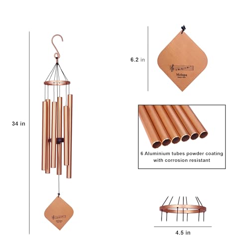 Image of 6 Pipe Large Wind Chimes for Home, Garden & Balcony | Rose Gold Metal Wind Chime for Positive Energy, Vastu, Meditation & Home Decor | Ideal for Pooja, Housewarming & Return Gift