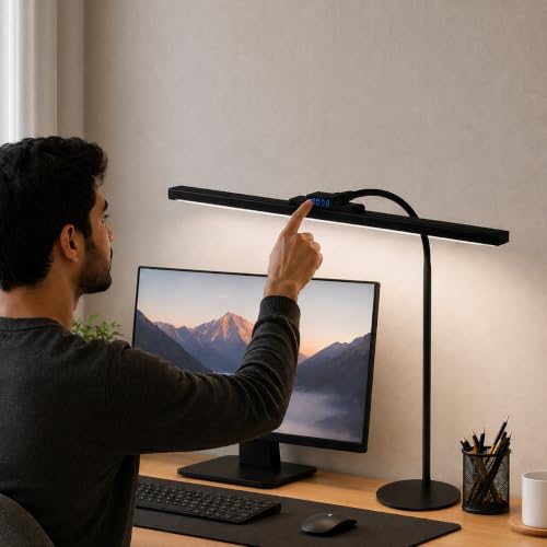 Image of Isomars LED Desk lamp for Computer Monitor and Laptop, Eye Friendly Study lamp, 3 Color Modes & 10 Step Brightness, Perfect for Reading, Study & Workbench 24 Inch (Black)