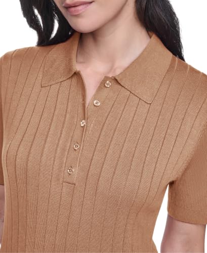Tommy Hilfiger Women's Short Sleeve Button Placket Polo Sweater, Tobacco, X-Large - image 3