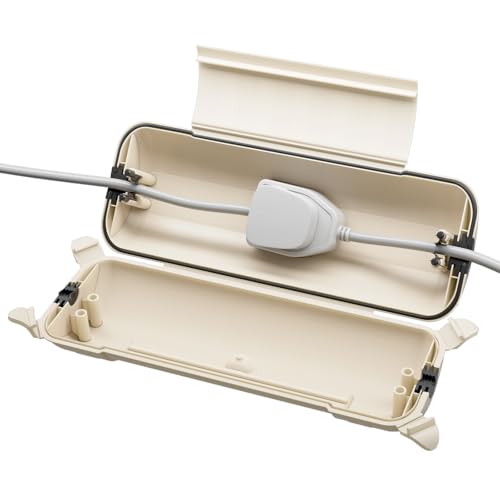 RESTMO Outdoor IP44 Waterproof Connection Box (29 × 11 × 7.5cm), Weatherproof Extension Lead Cover, Safety Seal Enclosure for Holiday Lights, LED Strips, Power Tools, Fountain, Almond