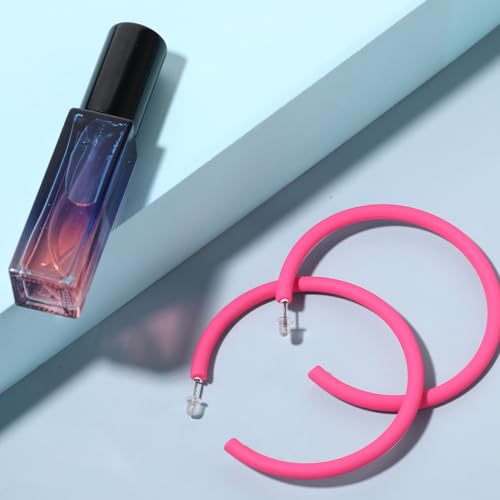 2 Pairs Neon Hoop Earrings, 80s 90s Earrings for Women Retro Candy Color Large Hoop Earrings Lightweight Dangle Earrings for 80s Costume Party Accessories (Yellow and Hot Pink)3