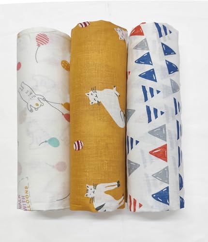 Image of Trance Home Linen Super Ultra Soft 100% Cotton Malmal Baby Swaddle Cloth | Baby Wrap for New Born Babies | Skin Friendly Soft Baby Towel |New Born Swaddles-(100x100 Cm, Circus Print,Pack of 3