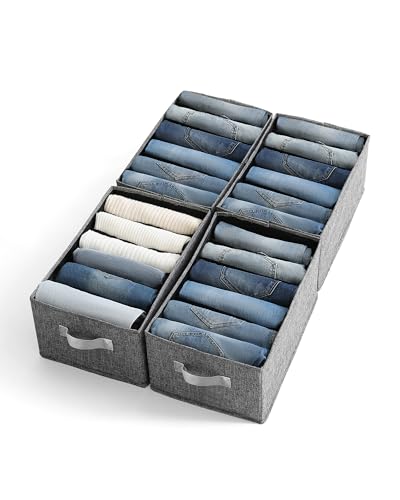 Meunmro 4 Pack Large Jeans Drawer Organizers, 6-Compartment Wardrobe Clothes Organizers, Foldable Drawer Organizers for Pants, Sweaters, Jeans, T-shirts (16.9inch)