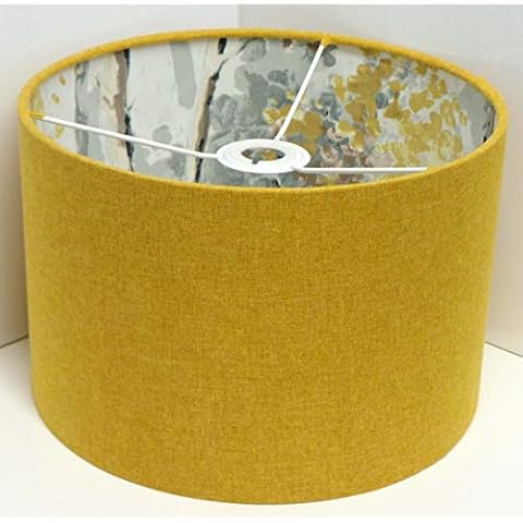 MIRA Silver Birch Shadow Mustard Yellow Brushed Linen Style Drum Lampshade Ceiling Pendant Or Table Lamp Shade (10''(25cm) Table Lamp Shade) Cover