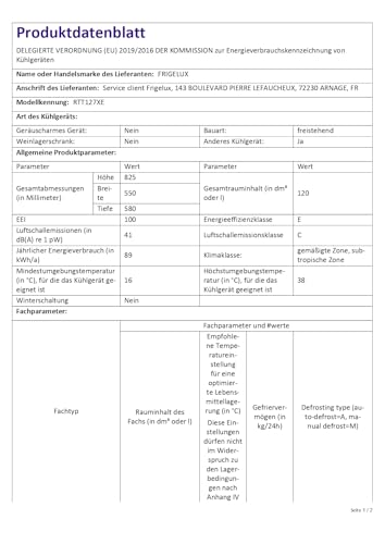 FrigeluX Réfrigérateur Table Top Silver RTT127XE 120L – Image 5