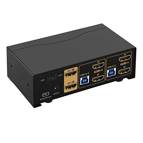 Image of CKL USB 3.0 HDMI KVM Switch Dual Monitor 2 Port Extended Display 4K 60Hz with Cables and Audio 922HUA-3