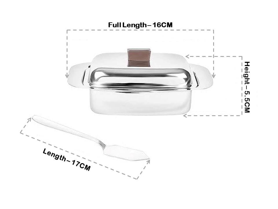 Image of Kanshita's Rasoiware Stainless Steel Butter Box with Lid & Knife (100g, 16 x 11 x 5.5 cm) | Butter Storage Container for Fridge & Dining Table | Rust-Resistant Mirror Finish Butter Dish