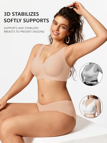 COCOMARTS Jelly Bras for Women No Underwire Seamless Push Up Comfortable Tshirt Everyday Deep V Bra with Support and Lift Nude 3X-Large — view 4