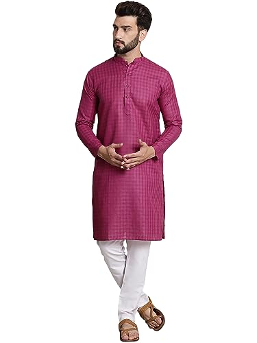 Image of SOJANYA (Since 1958 Men's Cotton Blend Checked Kurta and Churidar Pyjama Set