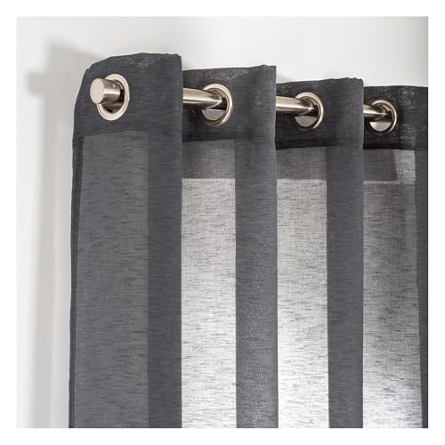 ROCLE Voilage Lilou Gris Anthracite | Oeillets Argent Mat | 140 x 260 cm