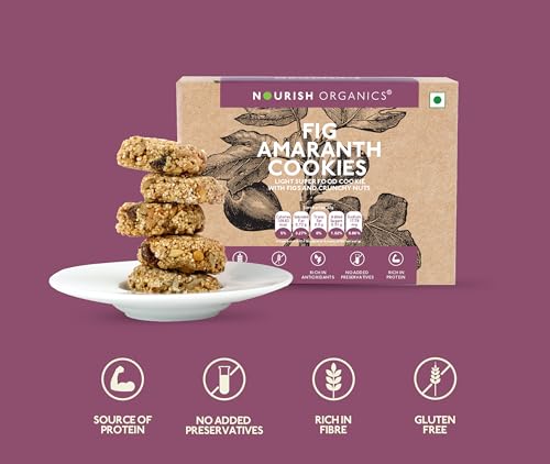 Image of Nourish Organics Fig Amaranth Cookies, 110g | Figs & Crunchy Nuts | Gluten-Free | No Refined Sugar | High Fibre | Clean Label | Healthy Snack | Single Pack