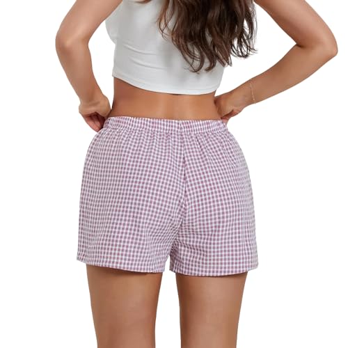 Image of Y2K Boxer Shorts for Womens Low Waist Plaid Lounge Shorts Elastic Cute Gingham Pajamas Bottoms
