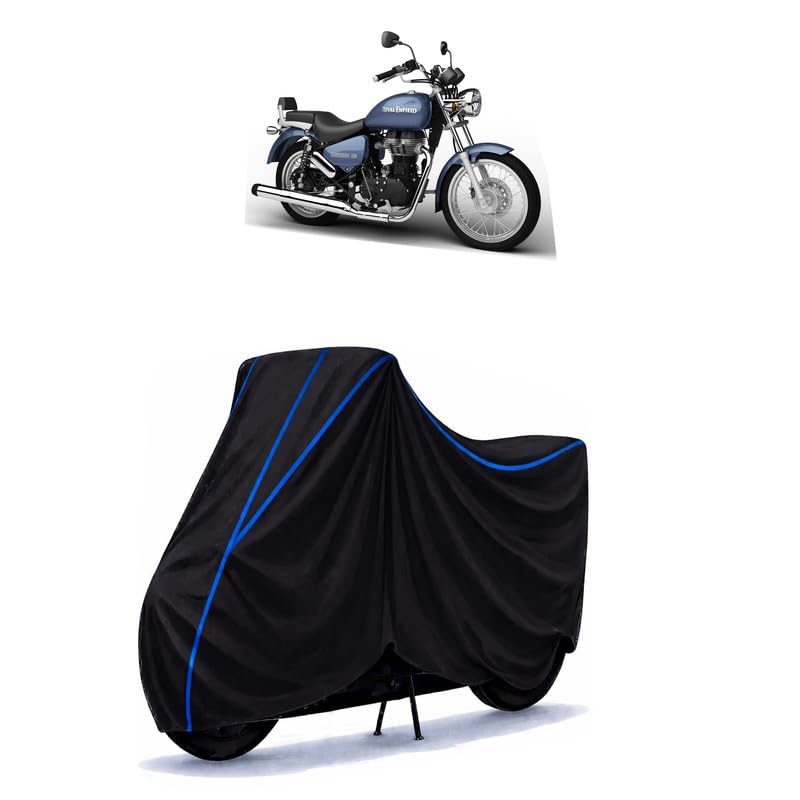 Image of Thunderbird 500 ABS Bike Cover Water Resistant Universal Motorcycle Rain | Heavy Duty UV Protection, Dust, Scratch Indoor Outdoor All Weather with Black Blue Piping Elastic