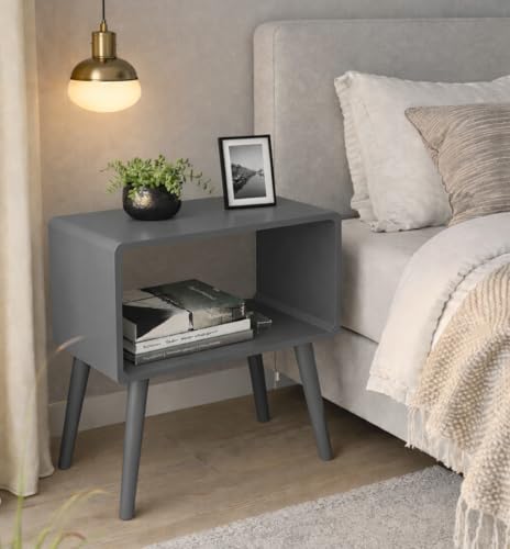 Image of Brown Art SHOPPEE Bookcase Nightstand, End Table,Bed Side Table for Small Spaces Magazine Stand with Storage Engineered Wood Wooden Bedside Table, Coffee Table, Living Room /Bedroom (Full Grey)