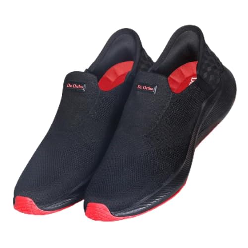Dr.Ortho Flexi Ease Walking Sports Shoes for Men | Soft Cushioned | Flexible, Breathable and Comfortable |Stylish Soft Shoes| Regular Wear Without Lace Shoes | Running Walking Shoes | Size - 07 Black