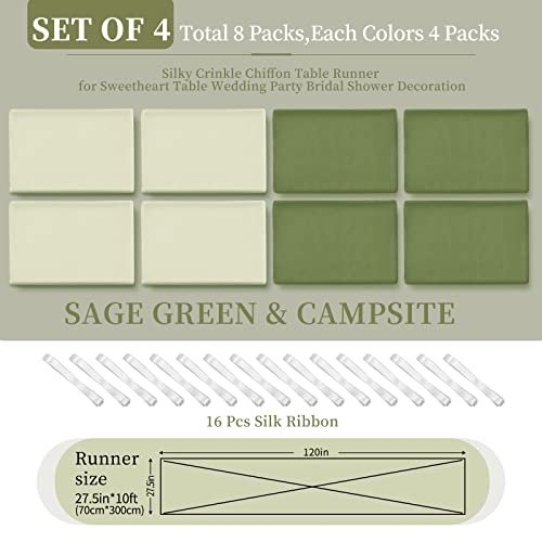 8 Pieces Chiffon Table Runner 10Ft, 27X120 Inch Campsite & Sage Green Sheer Wedding Decorations Boho Table Runner For Wedding Rustic Boho Wedding Party Decor Bridal Shower Birthday Holiday Decoration #TOP4
