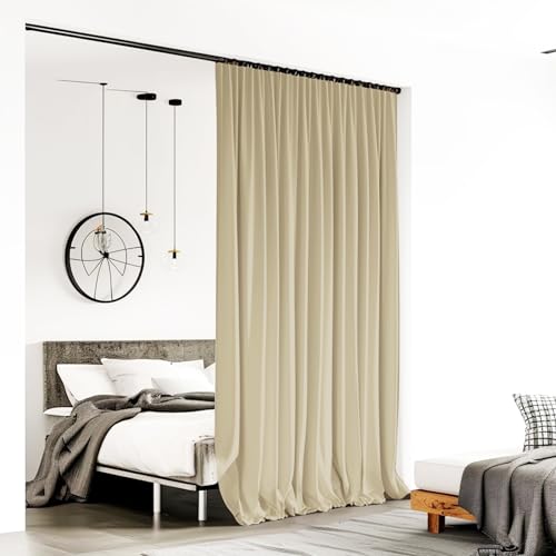Image of Room Divider Curtains for Ceiling Track Rod, Blackout Ceiling Track Curtains with Hooks Noise Reduction Privacy Curtain for Wall Ceiling Mount Track, 10 ft Wide x 7 ft Tall, Cream Beige, 1 Panel