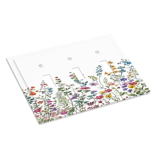 Grande plaque électrique 3 interrupteurs fleurs sauvages rustique et bohème