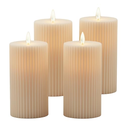 Relaxdays LED Kerzen 4er Set, HxD: 17,5x8 cm, flackernde Flamme, Rillen...