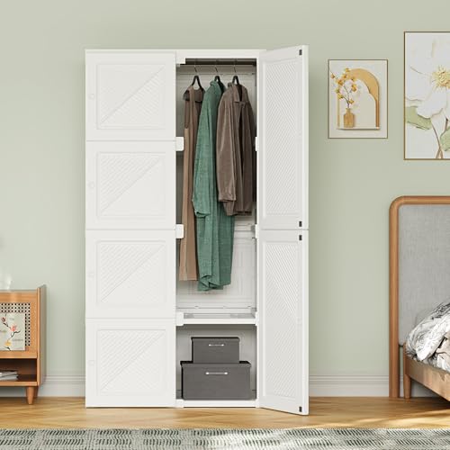 CXHLXYR Armario de dormitorio 69 x 50 x 136 cm, armario de armario portátil con 6 puertas y 5 compartimientos, 1 varilla de almacenamiento, dormitorio y armarios armario, armario, plegable, con barra