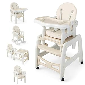 COSTWAY 5 en 1 Tronas de Bebe, Trona Portatil con 2 Bandeja Extraíble de 4 Posiciones, Cojín, Respaldo de 3 Niveles, Silla de Comer, Trona Evolutiva para 6-72 Meses