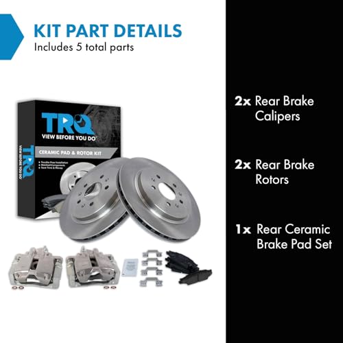 Image of TRQ Rear Brake Pad and Rotor Set Ceramic Rotors Calipers Brake Code JE5 JL9 | For 2006-2007 Cadillac CTS 2005-2011 STS