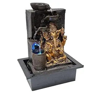 ALILA Ganesha Ganesh Ji Water Fountain Showpiece Idol for Home Living Room Temple Decor with Led Lights Table Top Decoration Gift Gifting Item, 15 inches