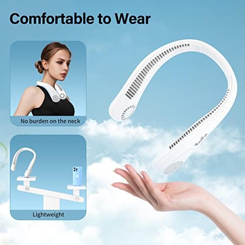 HandFan 5000mAh Portable Neck Fan Bladeless, Hanging Hands Free Fan, Strong Airflow USB Personal Fan, 3 Speeds, 15H Working Time Rechargeable For Outdoor Travel Home Office Sports