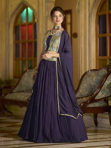 Image of PURVAJA Women's Silk Semi-Stitched Lehenga choli