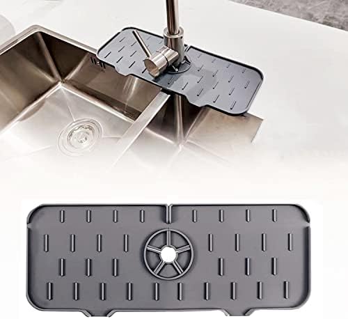 Kitchen Sink Splash Guard, Faucet Splash Catcher Silicone Faucet Mat For Bathroom Faucet Water Catcher Mat, Sink Draining Pad Behind Faucet, Silicone Kitchen Sink Organizer Tray & Sponge Holder