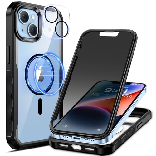 seacosmo Sichtschutz für iPhone 14 Hülle [Kompatibel mit MagSafe], Anti-Spy Handyhülle 360 Grad Schutzhülle, Stoßfestes Case mit Eingebautem Privacy Glass und Kamera Schutzfolie [9H HD]