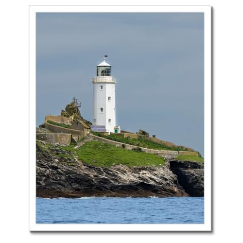 Poster phare sur l'île dans son cadre noir 40x50cm de décoration murale marine