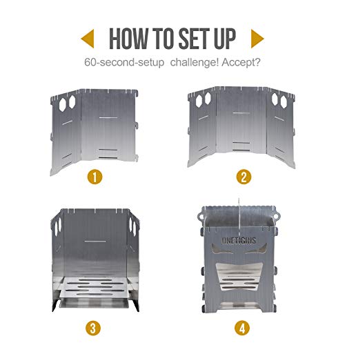 Onetigris Camping Backpacking Stove Portable Foldable Burning Wood Stove For Outdoor Hiking Picnic Bbq,Stainless Steel (Medium) #TOP3