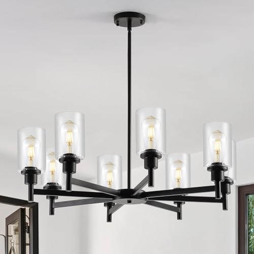 9MMML-Farmhouse-8-Light-Glass-Chandelier-Modern-Black-Chandelier-for-Kitchen-Dining-Room-Light-Fixture-Over-Table-Industrial-Chandelier-for-Living-Room-Foyer-Entryway-E26-Bulb-Base 9MMML Farmhouse 8 Light Glass Chandelier Modern Black Chandelier for Kitchen Dining Room Light Fixture Over Table Industrial Chandelier for Living Room Foyer Entryway E26 Bulb Base