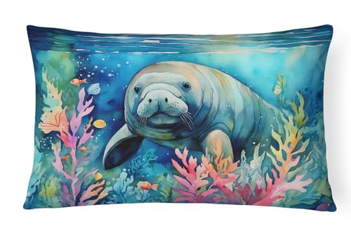 Caroline's Treasures DAC2812PW1216 Manatee Throw Pillow Machine Washable, Indoor Outdoor Decorative Pillow for Couch, Bed or Patio, 12HX16W