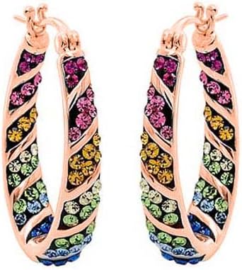 Savlano 14K Gold Plated Inside Out Multicolor Rainbow Crystal Hoop Earrings For Women Comes With Gift Box - Image 2
