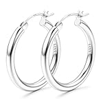 MILACOLATO S925 Sterling Silver Hoop Earrings 14K Real Gold Plated Hoops 3mm Chunky Large Big Hoop Earrings Hypoallergenic Lightweight Earrings for Women 15/20/30/40/50/60/70mm