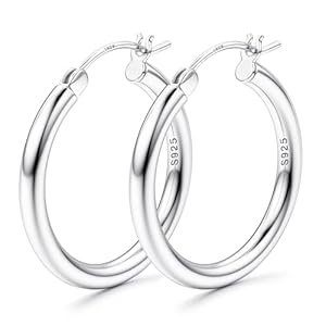 MILACOLATO S925 Sterling Silver Hoop Earrings 14K Real Gold Plated Hoops 3mm Chunky Large Big Hoop Earrings Hypoallergenic Lightweight Earrings for Women 15/20/30/40/50/60/70mm