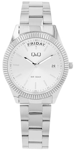 Q&Q Damen-Uhr Edelstahl Gliederarmband 5 Bar Datum Leuchtzeiger Leuchtindexe Analog Quarz (silberfarbig)