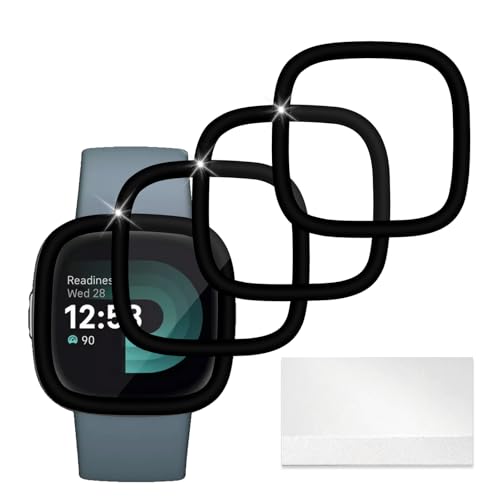 riwoauoo 4 Pack for Fitbit Versa 4/Versa 3/Sense 2/Sense Smartwatch Screen Protector Anti-Scratch High Sensitive 3D Full Coverage HD PMMA Soft Protective Film(Non-tempered Glass)