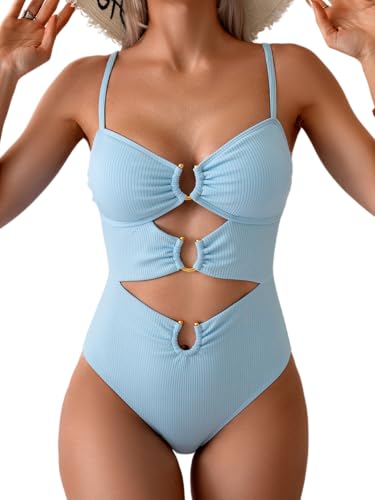 Image of Eomenie Womens Cutout One Piece Swimsuit with Ring Linked Sexy Monokini Bathing Suit for Beach Vacation