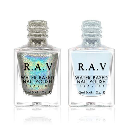 Nail Polish Holographic Non Toxic – R.A.V 18 Free Water Based Odorless Healthy Natural Breathable Non-peelable Long Lasting Laser Color Iridescent Resistant Nail Art 12ML with Free Top Coat (Holo 19)