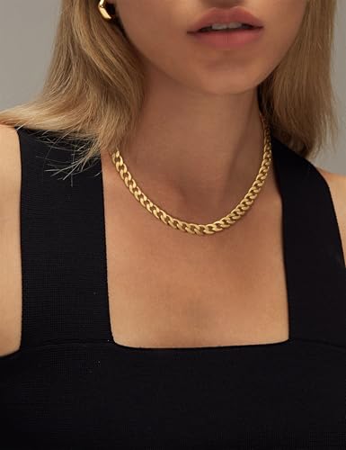 Moodear Gold Necklace for Women 14K Dainty Chunky Gold/Sliver Chain Necklace Cuban Link Paperclip Chain Choker Toggle Clasp Layered Pearl Pendent Necklace for Women Trendy Fashion Jewelry2
