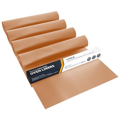 Oven Liners for Bottom of Oven - 4 Pack Large Heavy Duty Mats, 17”x25” Non-Stick Reusable Liner for Electric, Gas, Toasters, Grills - BPA & PFOA Free Kitchen Accessory to Keep It Clean (Copper)