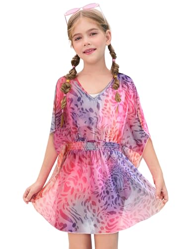 Image of Haloumoning Girls Chiffon Swim Beach Cover Up Kids Cute Elastic Waist Printed Bathing Suit Coverups 5-14 Years