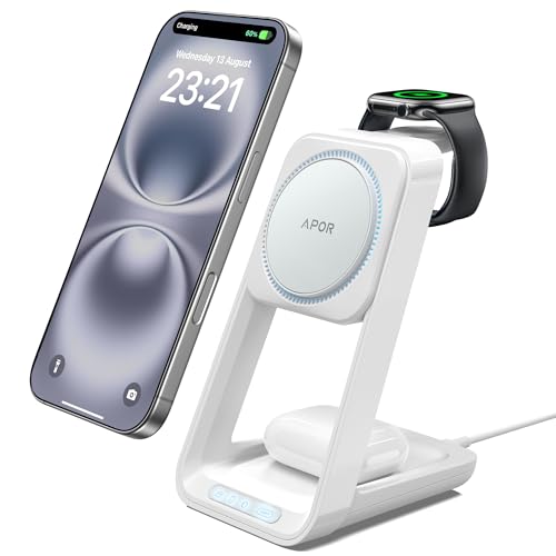 3 in 1 Charging Station for iPhone, Magsafe Wireless Charger with Cooling Fan for iPhone 16 15 14 13 12 Series & Apple Watch Charger 10/Ultra 2, Wireless Charging Station for AirPods 4/3/Pro/Pro 2