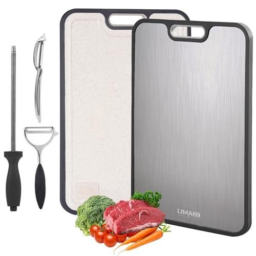 Comparison: 5 Best Titanium Cutting Boards 9 Titanium Cutting Board, New 2026-5-in-1 Pure Titanium & Wheat Straw PP Board with Knife Sharpener and 2 Fruit Peelers, Large 16 x 11 Inch