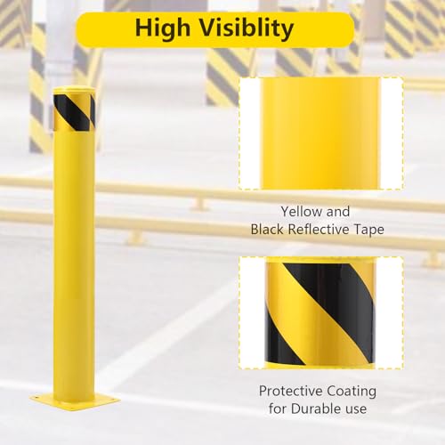 FairOnly Safety Bollard Post, 36” x 4.5” Steel Bollards Parking Barrier Yellow Powder Coated Pack of 1, Steel Safety Parking Bollard with 4 Anchor Bolts for Warehouse Driveway Sidewalk - Thumbnail 3