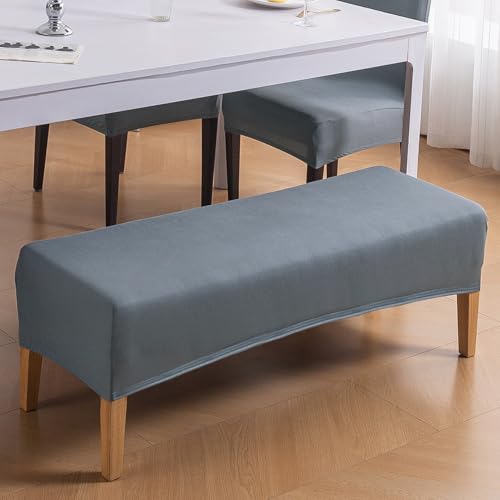 Image of HOKIPO 'SereneSolids' 140 GSM Elastic Stretchable Dining Bench Cover, Smokey Grey (AR-6245-SGRY)