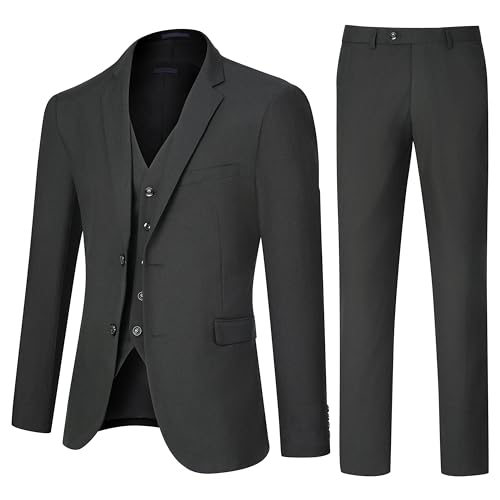 3 Pieces Mens Suit Slim Fit Suits, Two Button Notch Lapel Jacket Vest Pants for Party, Wedding and Business Black